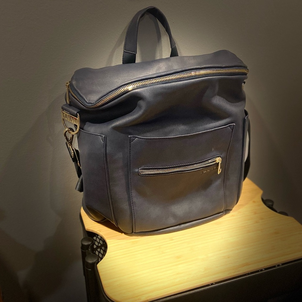 Fawn design navy blue leather diaper bag